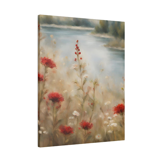 Red Accent Flowers on Canva, Digital Art, Modern Home Decor, Vintage Oil Painting on Canva, Housewarming Gift, Gift for Hostess