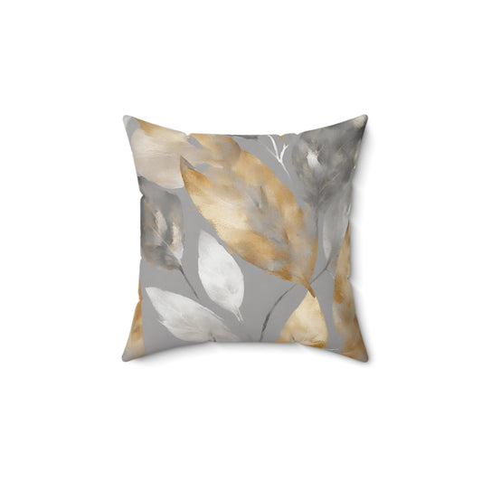 Printed Vintage Silver Gold Leaves Pillow for Couch, Accent Pillow Throw, Bed Decorative Pillow, Modern Home Decor, Housewarming Pillow Gift