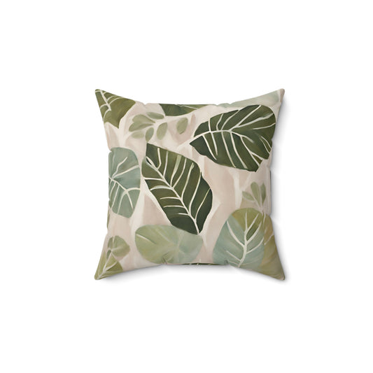 Printed Vintage Green Tropical Leaves Pillow for Couch, Accent Pillow Throw, Bed Decorative Pillow, Modern Home Decor, Housewarming Pillow Gift