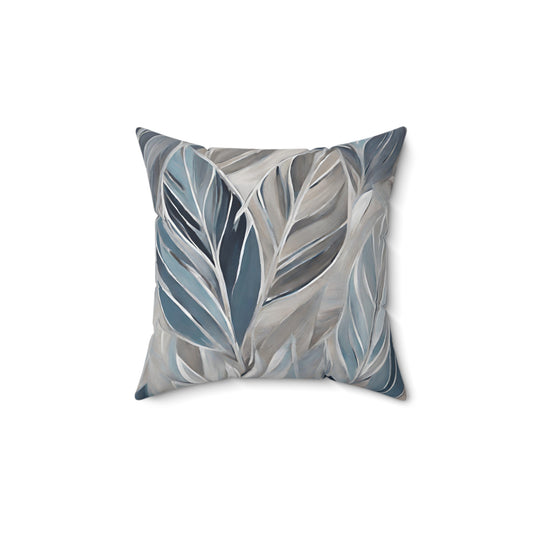 Printed Vintage Blue Grey Leaves Pillow for Couch, Accent Pillow Throw, Bed Decorative Pillow, Modern Home Decor, Housewarming Pillow Gift