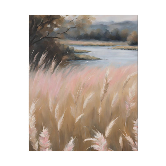 Morning Nature with the River View on Canva, Digital Art, Modern Home Decor, Vintage Oil Painting on Canva, Housewarming Gift, Gift for Hostess